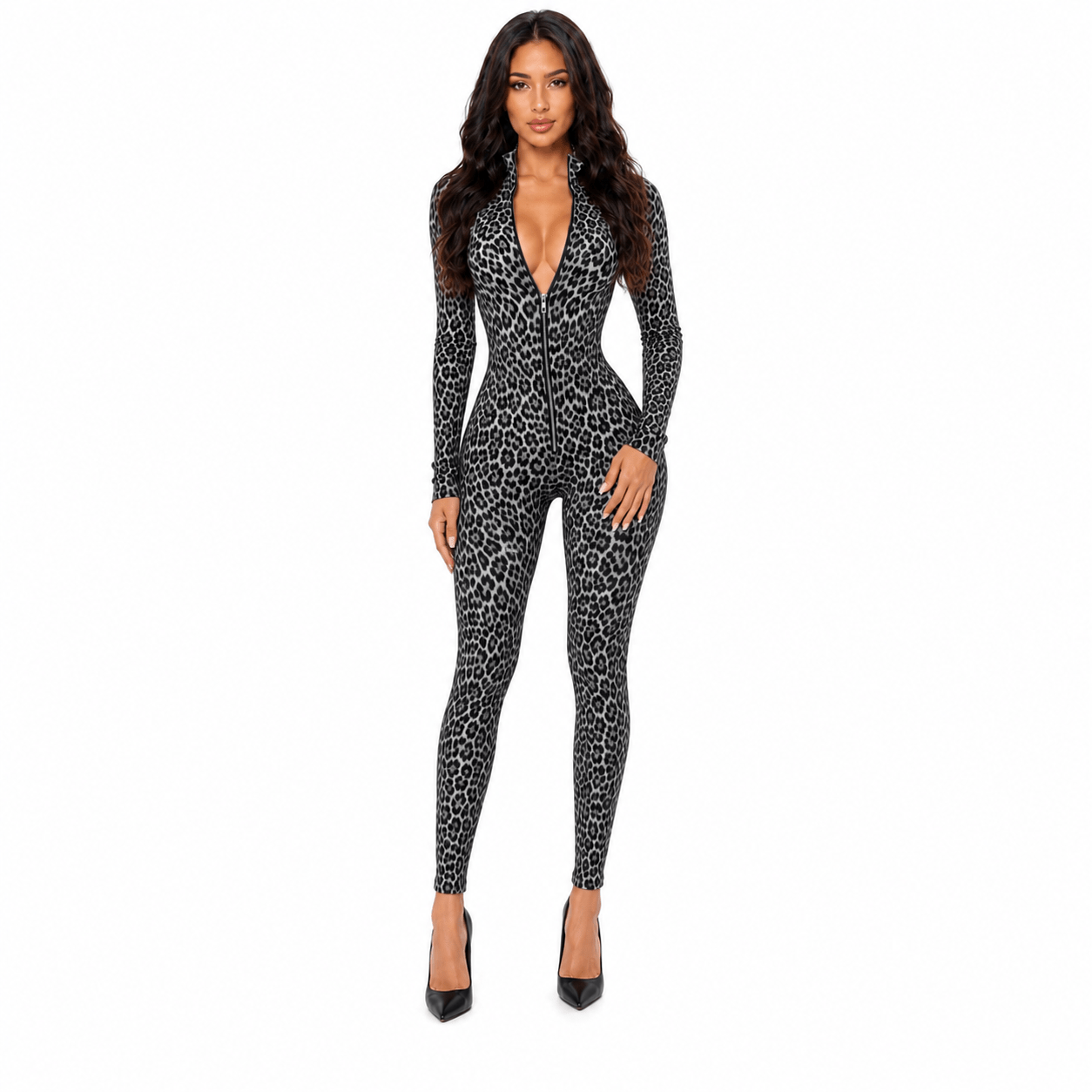 Midnight Zip Jumpsuit (Leopard Edition)