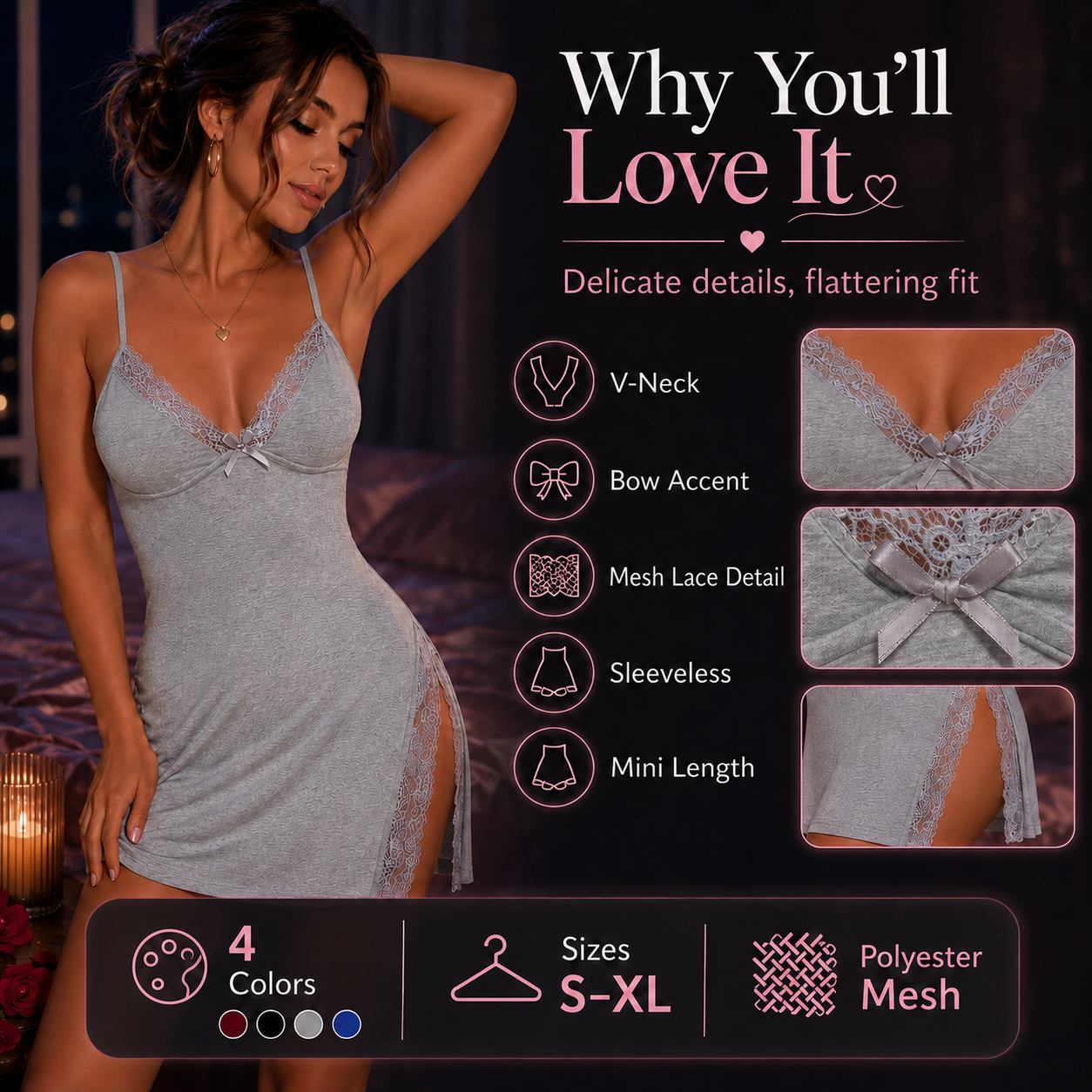 Midnight Lace Mini Nightgown