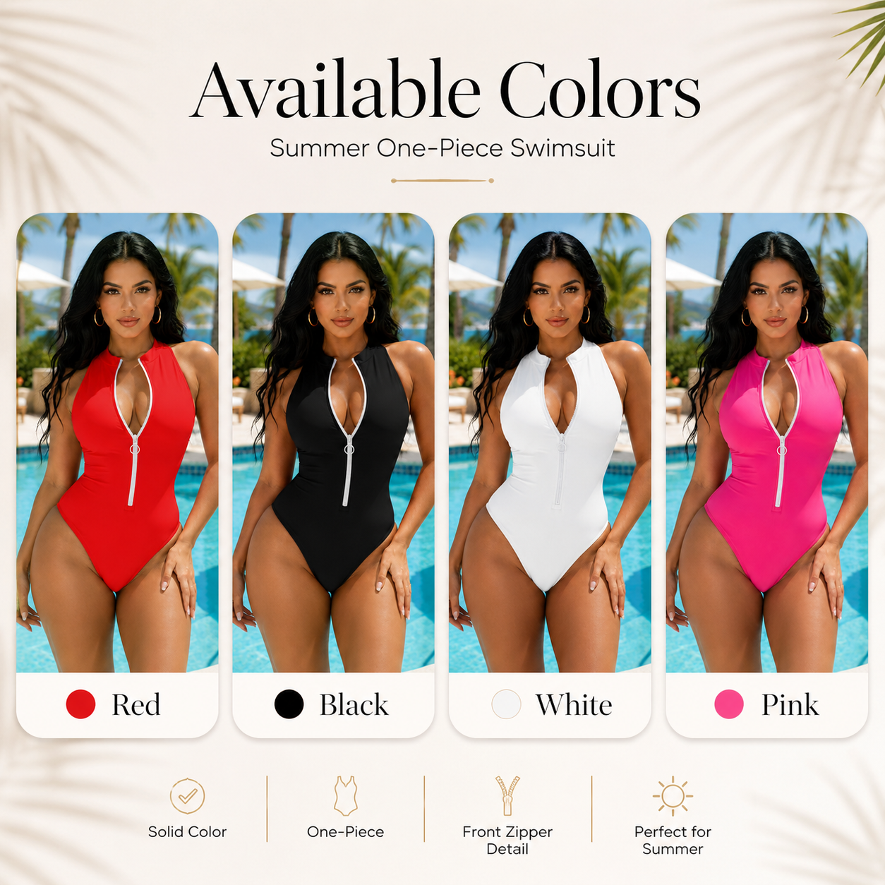 One Piece Zipper Swimsuit
