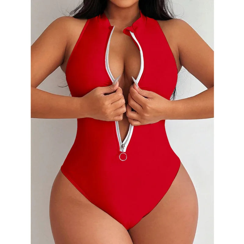 One Piece Zipper Swimsuit