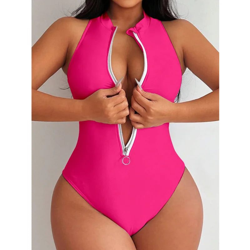 One Piece Zipper Swimsuit