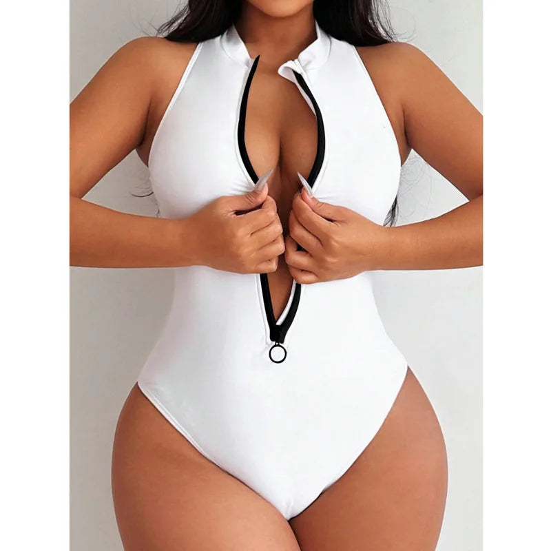 One Piece Zipper Swimsuit